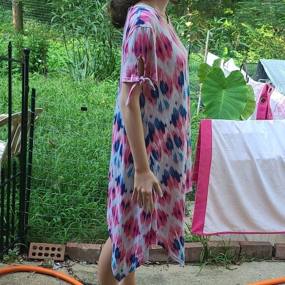 Bobbie Brooks Astronomical Short Sleeve Pink & Blue Dress - Picture 4 of 9